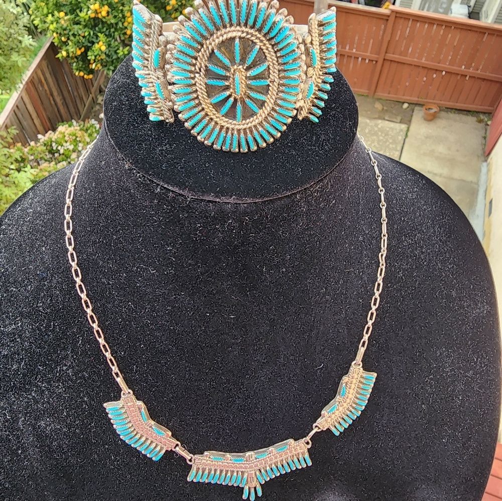 Bracelet and Necklace Set~ Native Signed BellisonZuni J.S. Bellson Sterl… - Picture 5 of 16